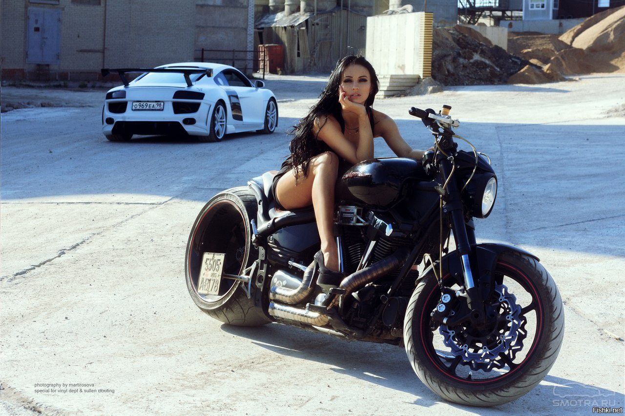 Sexy model Brunettes on a motorcycle in Los Angeles